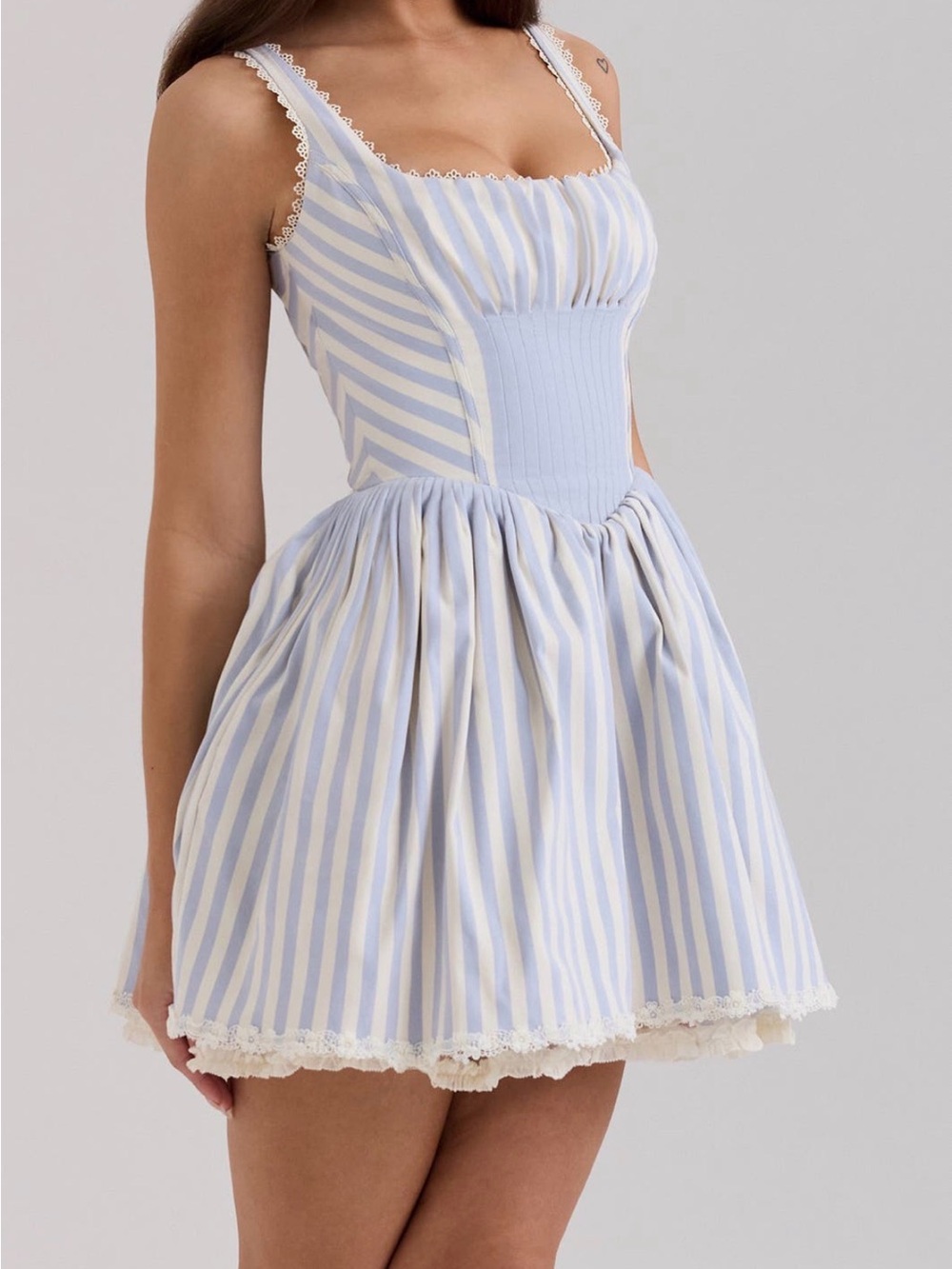 House of CB Light Blue & White Striped Mini Dress